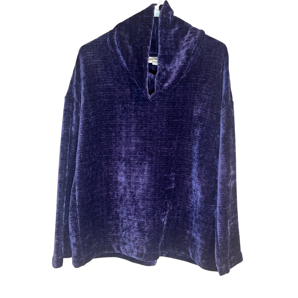 J. Jill Purple Chenille Cowl Neck Ribbed Pullover Sweater Women Medium RN 97641